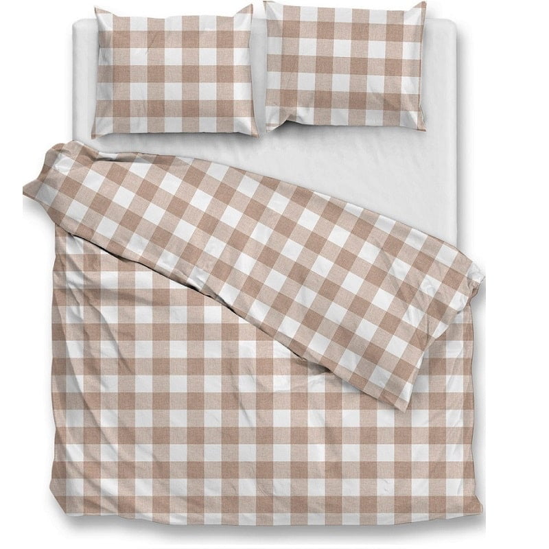 ruitjes dekbedovertrek Lino zand