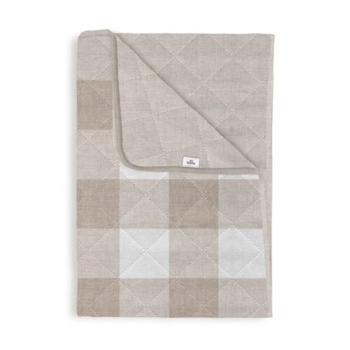 geruite bed sprei beige