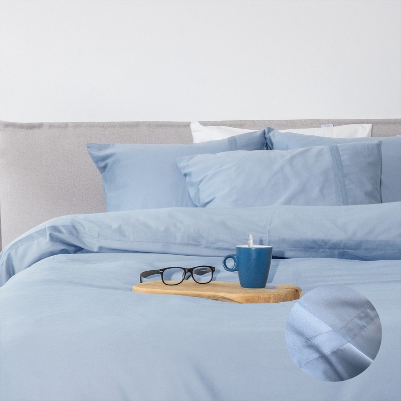 hotelkwaliteit dekbedovertrek blauw satijn - Afbeelding 2